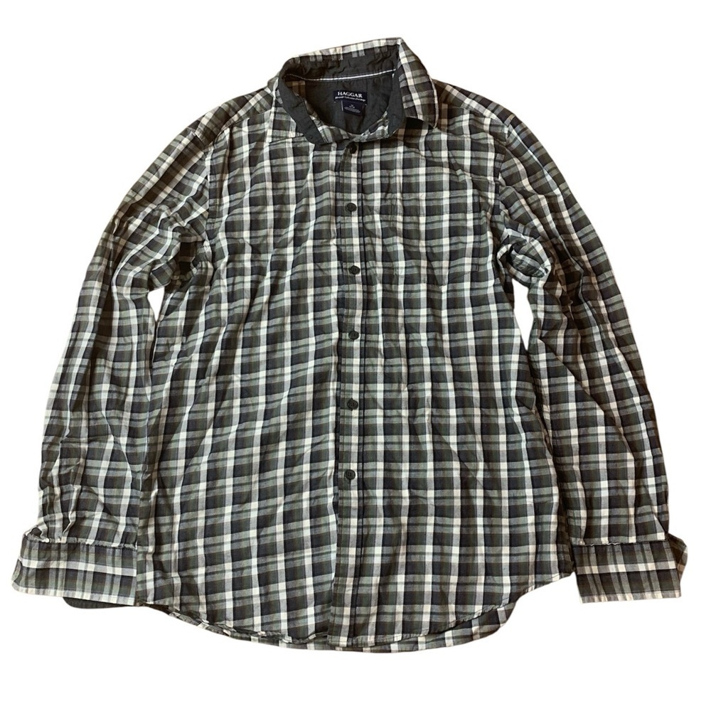 💜 Haggar Heritage Collection Plaid Flannel Shirt - 100% Cotton - Men's M